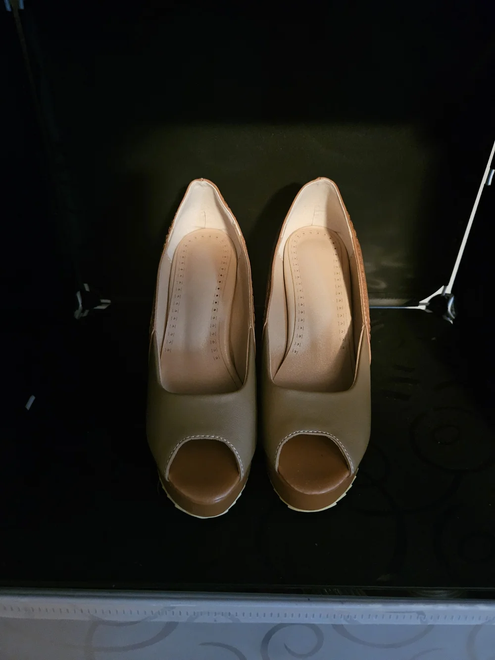 Women's Tan Wedge Peep-Toe Heels